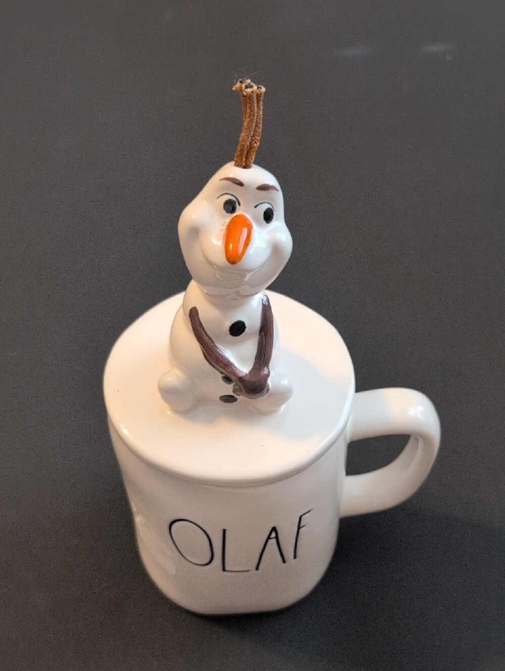 Rae Dunn White Mug with Olaf Lid - Orange Nose and Brown Scarf - Picture 13 of 13